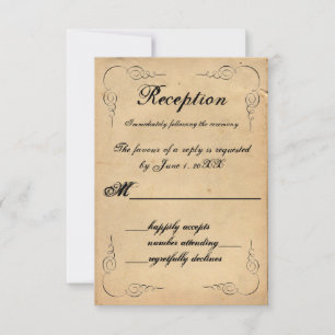 Grunge Vintage Brown Paper RSVP Reception Card