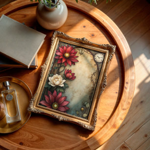 Grunge Vintage Floral Stained Glass Red and Cream Tissue Paper