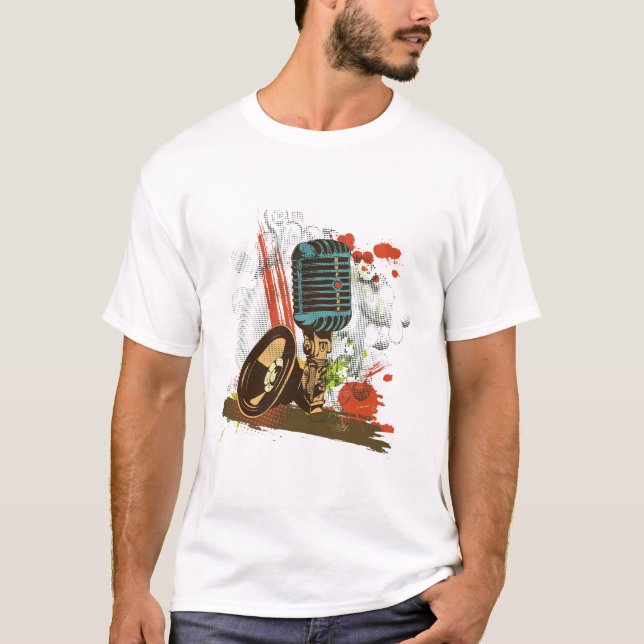 grunge vintage microphone vector T-Shirt (Front)