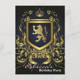 grunge vintage midevil gold shield invitation