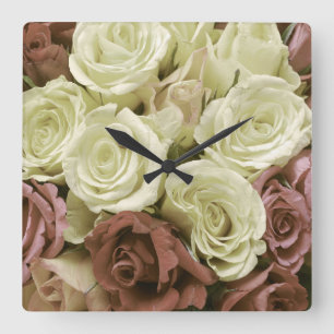 Grunge vintage retro roses photo flowers floral square wall clock