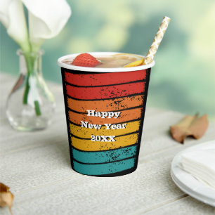 Grunge Vintage Retro Sunset Happy New Year 20xx  Paper Cups