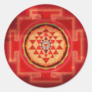 Grunge Vintage Shree Yantra Classic Round Sticker