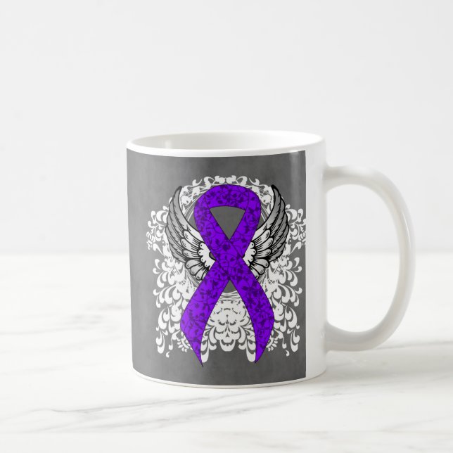 Grunge Violet Ribbon Wings, Hodgkin's lymphoma Coffee Mug (Right)