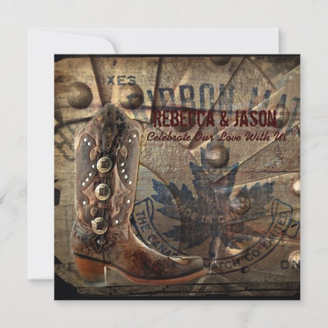 grunge Wagon Wheel western cowboy wedding Invitation (Front)