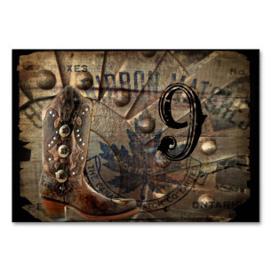 grunge Wagon Wheel western cowboy wedding Table Number