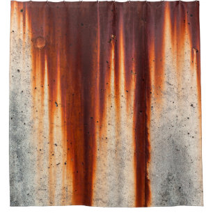 Grunge wall background with sags of rust shower curtain