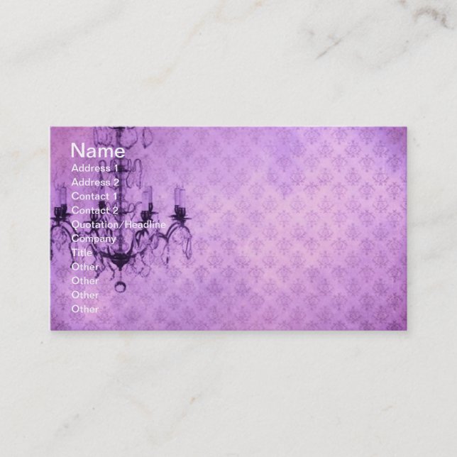 Grunge Wallpaper Chandelier purple background Business Card (Front)