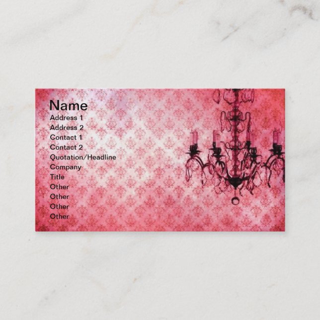 Grunge Wallpaper Chandelier, Red Background Business Card (Front)