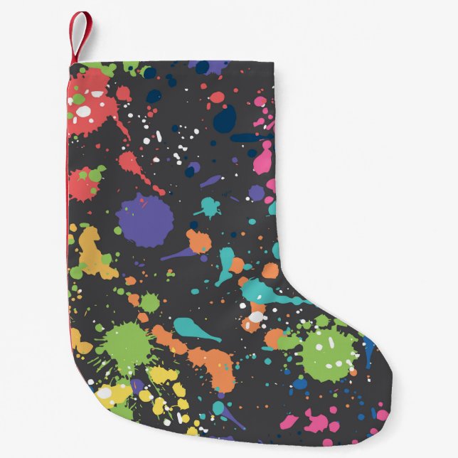 Grunge Watercolor: Colourful Spots Pattern. Small Christmas Stocking (Front)