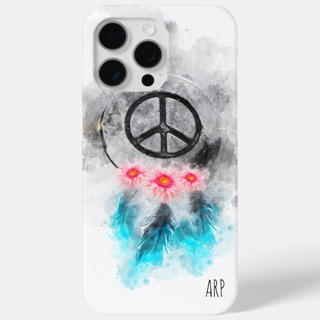 *~* Grunge Watercolor Peace Sign Feathers Flowers Case-Mate iPhone Case (Back)