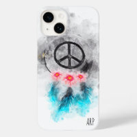 *~* Grunge Watercolor Peace Sign Feathers Flowers