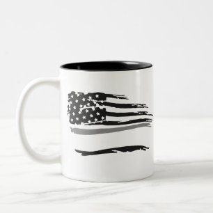 Grunge Wavy Officers Grey Line Flag Two-Tone Coffee Mug