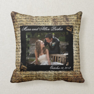 Grunge Wedding Photo with Romantic Text  Pillow
