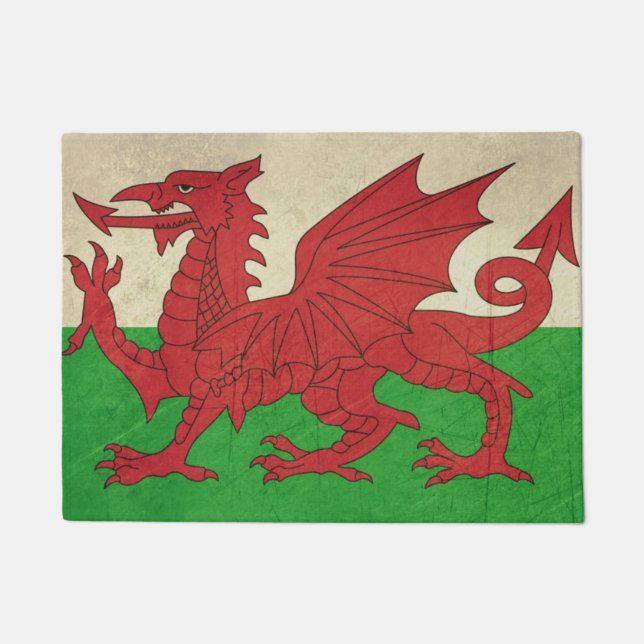 Grunge Welsh Dragon flag illustration Doormat (Front)