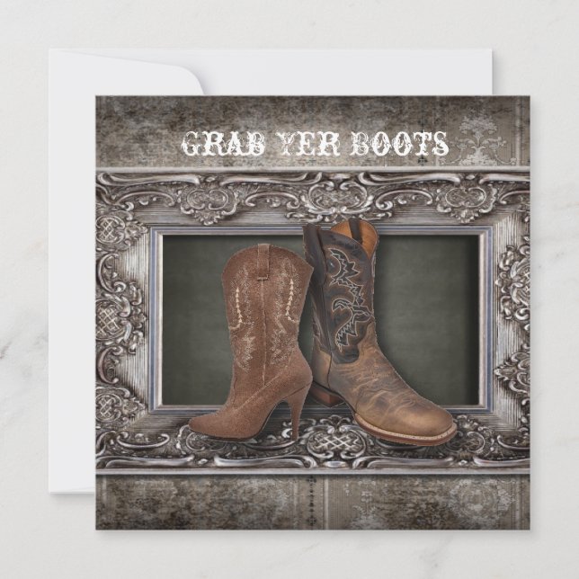 Grunge western country cowboy wedding announcement (Front)