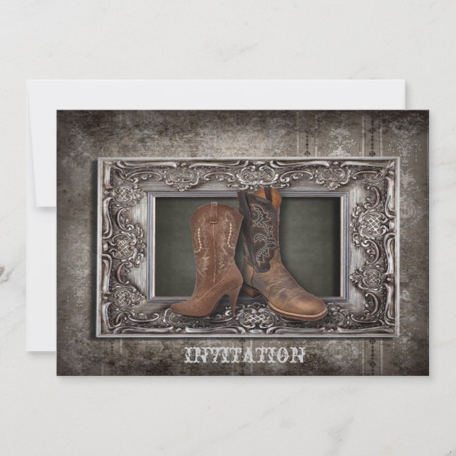 Grunge western country cowboy wedding invitation (Front)