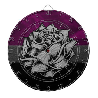 Grunge White Rose with Purple Smoky Background Dartboard