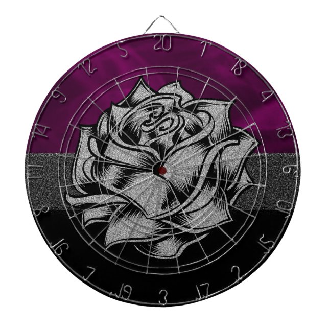 Grunge White Rose with Purple Smoky Background Dartboard (Front)