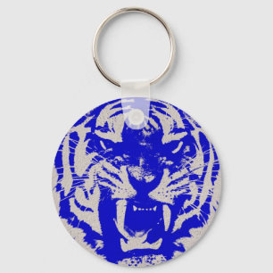 grunge wild animal abstract blue vintage Tiger Key Ring