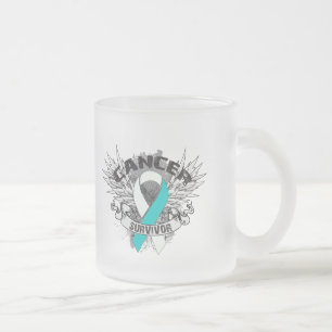 Grunge Winged Ribbon Cervical Cancer Survivor Frosted Glass Coffee Mug