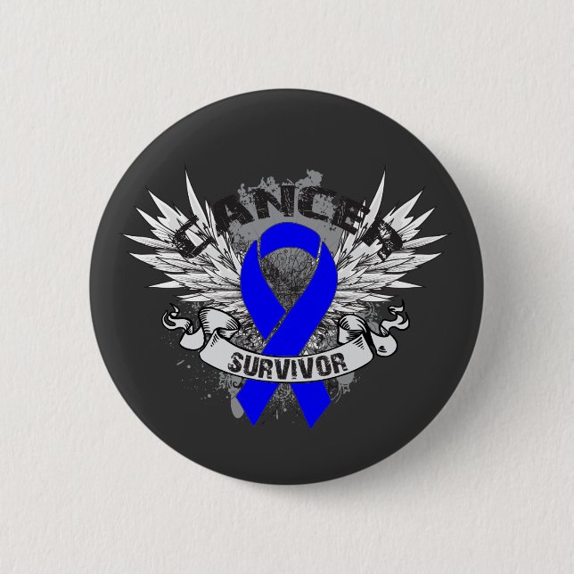 Grunge Winged Ribbon Colon Cancer Survivor 6 Cm Round Badge (Front)