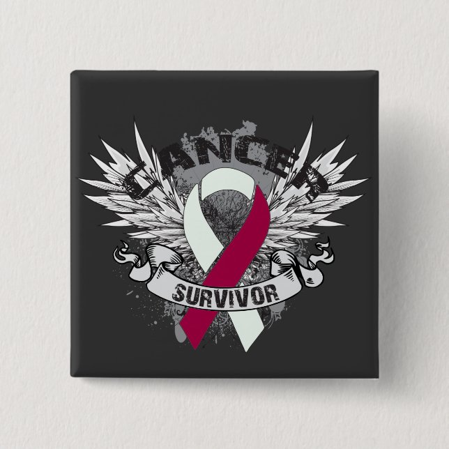 Grunge Winged Ribbon Head Neck Cancer Survivor 15 Cm Square Badge (Front)