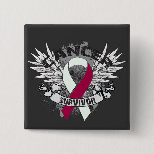 Grunge Winged Ribbon Head Neck Cancer Survivor 15 Cm Square Badge