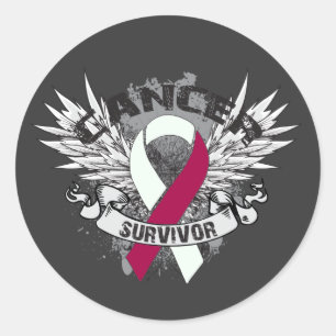 Grunge Winged Ribbon Head Neck Cancer Survivor Classic Round Sticker