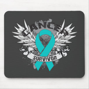 Grunge Winged Ribbon Ovarian Cancer Survivor Mouse Mat