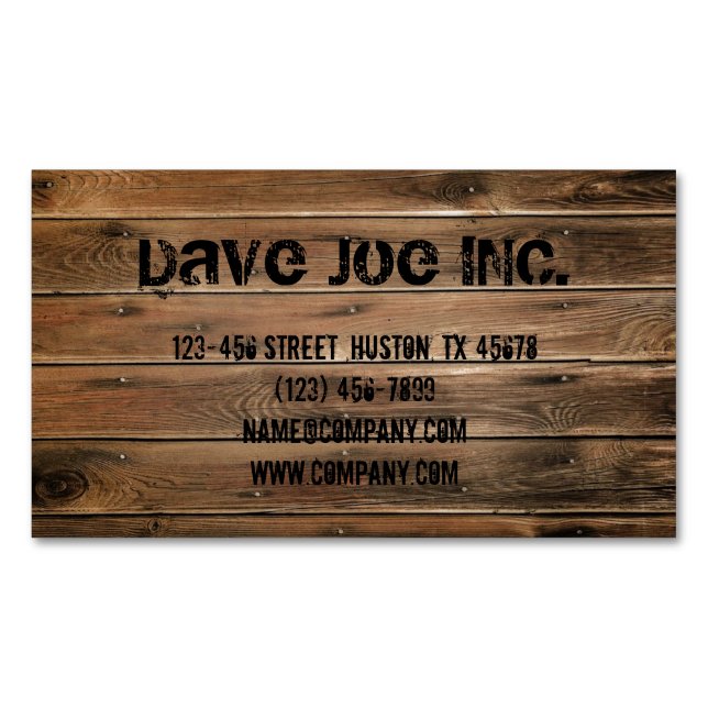 grunge wood texture Construction Carpentry Magnetic Business Card (Front)