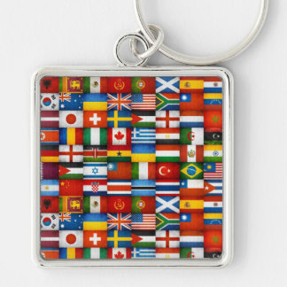 Grunge World Flags Collage Design Key Ring