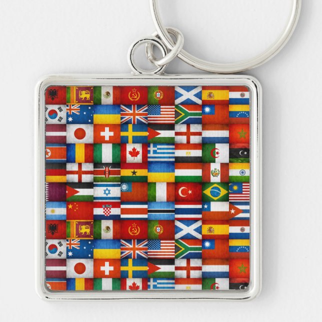 Grunge World Flags Collage Design Key Ring (Front)