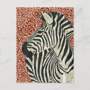 Grunge Zebra Damask Postcard