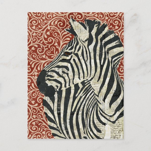 Grunge Zebra Damask Postcard (Front)