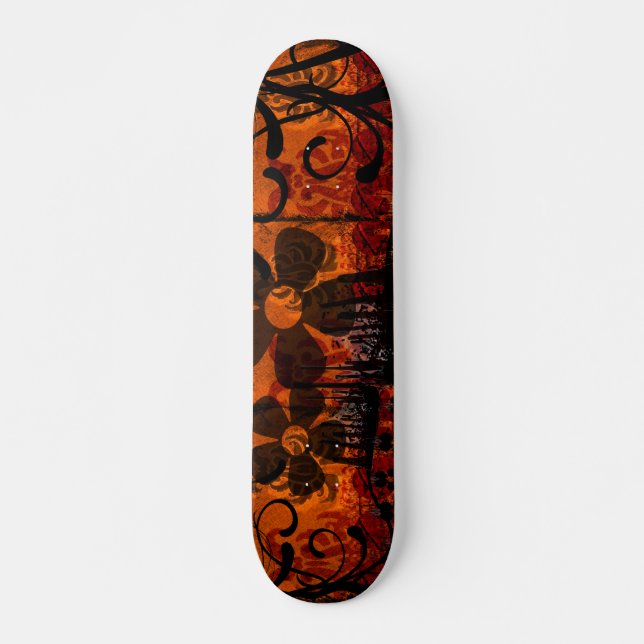 Grunged Damask - With Flowers Skateboard (Front)