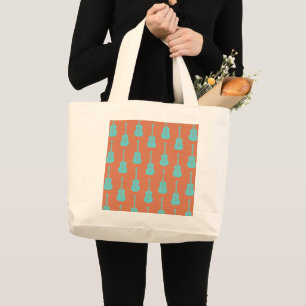 Grungy Acoustic Guitar Polkadot green orange Large Tote Bag