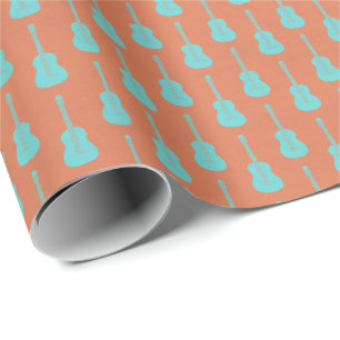 Grungy Acoustic Guitar Polkadot green orange Wrapping Paper
