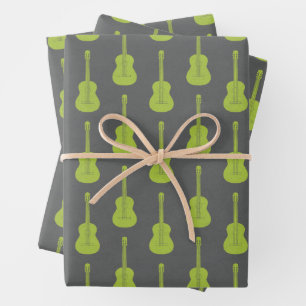 Grungy Acoustic Guitar Polkadot lime green Wrapping Paper Sheet