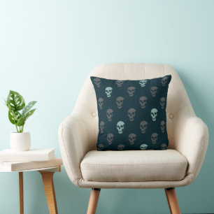Grungy Anatomical Skull Polkadots navy mint grey Cushion