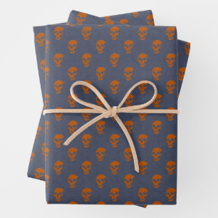 Grungy Anatomical Skull Polkadots orange blue Wrapping Paper Sheet