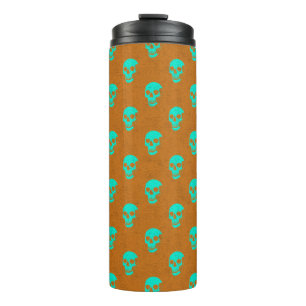 Grungy Anatomical Skull Polkadots orange green Thermal Tumbler