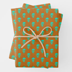 Grungy Anatomical Skull Polkadots orange green Wrapping Paper Sheet