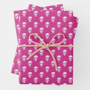 Grungy Anatomical Skull Polkadots pink white Wrapping Paper Sheet