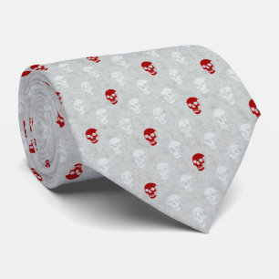 Grungy Anatomical Skull Polkadots red white Tie