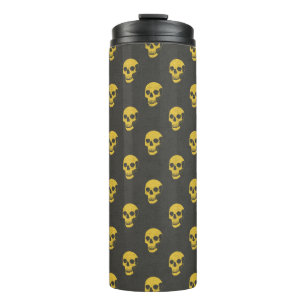 Grungy Anatomical Skull Polkadots yellow black Thermal Tumbler
