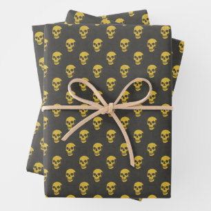 Grungy Anatomical Skull Polkadots yellow black Wrapping Paper Sheet