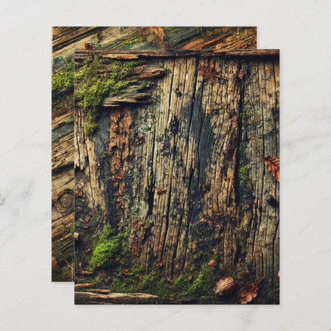 Grungy Autumnal Worn Wood and Moss Scrapbook Paper (Front/Back)