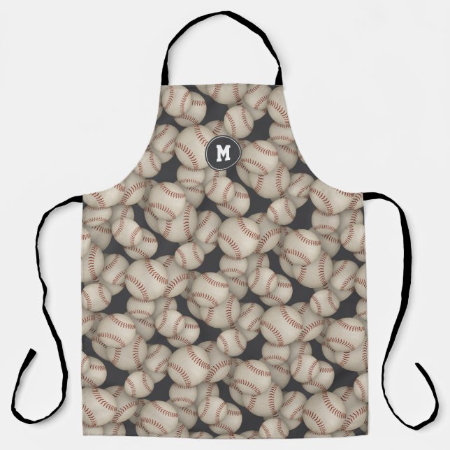 grungy baseballs pattern monogrammed sports gifts apron (Front)