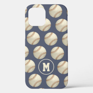 Grungy baseballs softballs pattern monogrammed iPhone 12 case